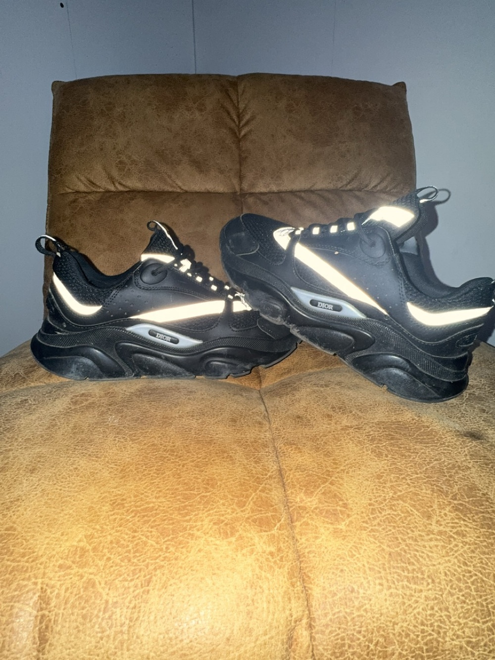 Dior Black Men's Chunky Sneakers with Reflective Stripes